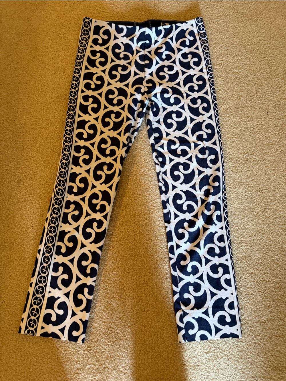 Gretchen Scott Designs Navy and White Cropped Scroll-Print Pants